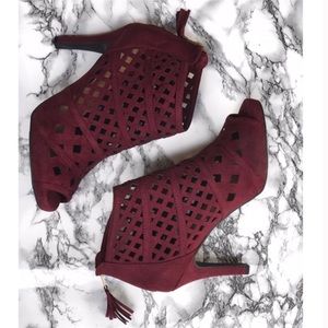 Lane Bryant Burgundy Cutout Open Toe Platform Heel